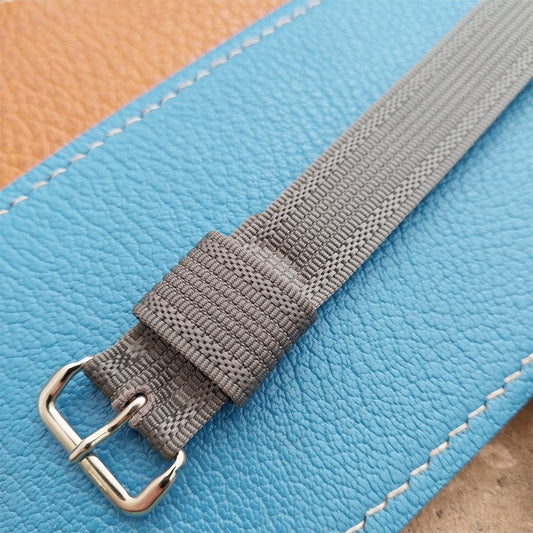 Vintage 16mm Gray Ribbed Nylon Single-Pass Short NOS Classic 1950s Watch Strap