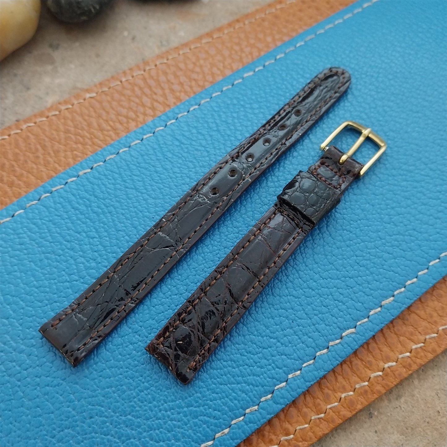 Vintage 7/16" 11mm Brown Alligator Ladies nos Unused Classic Watch Strap
