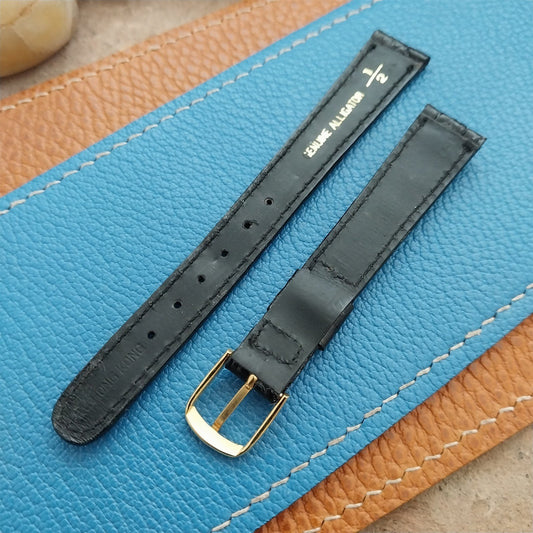 Vintage 1/2" 13mm Black Alligator Ladies nos Unused Classic Watch Strap