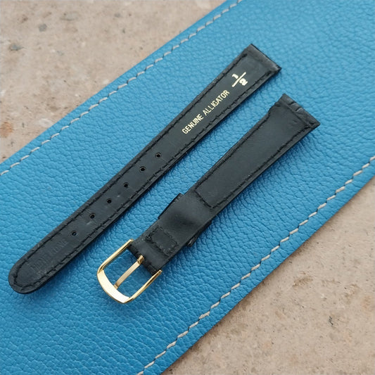 Vintage 1/2" 13mm Black Alligator Ladies nos Unused Classic Watch Strap