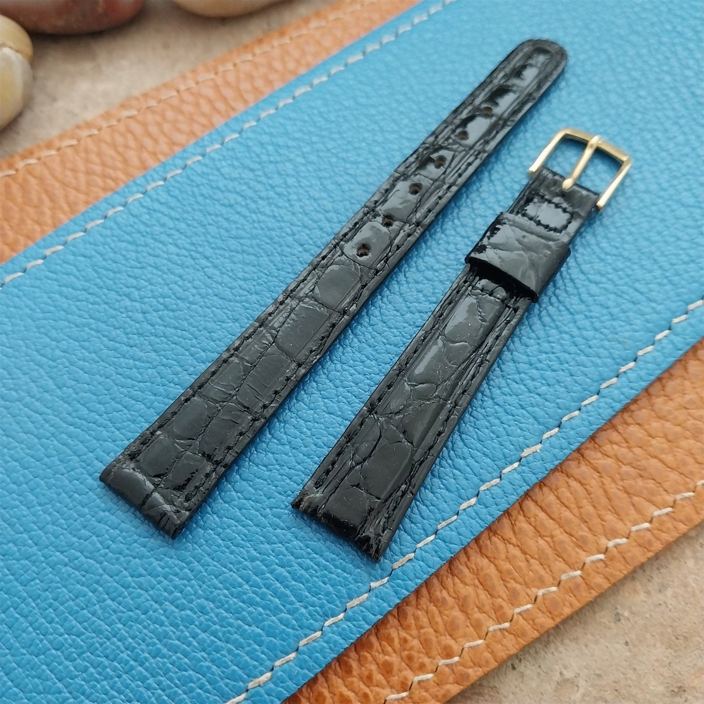 Vintage 1/2" 13mm Black Alligator Ladies nos Unused Classic Watch Strap