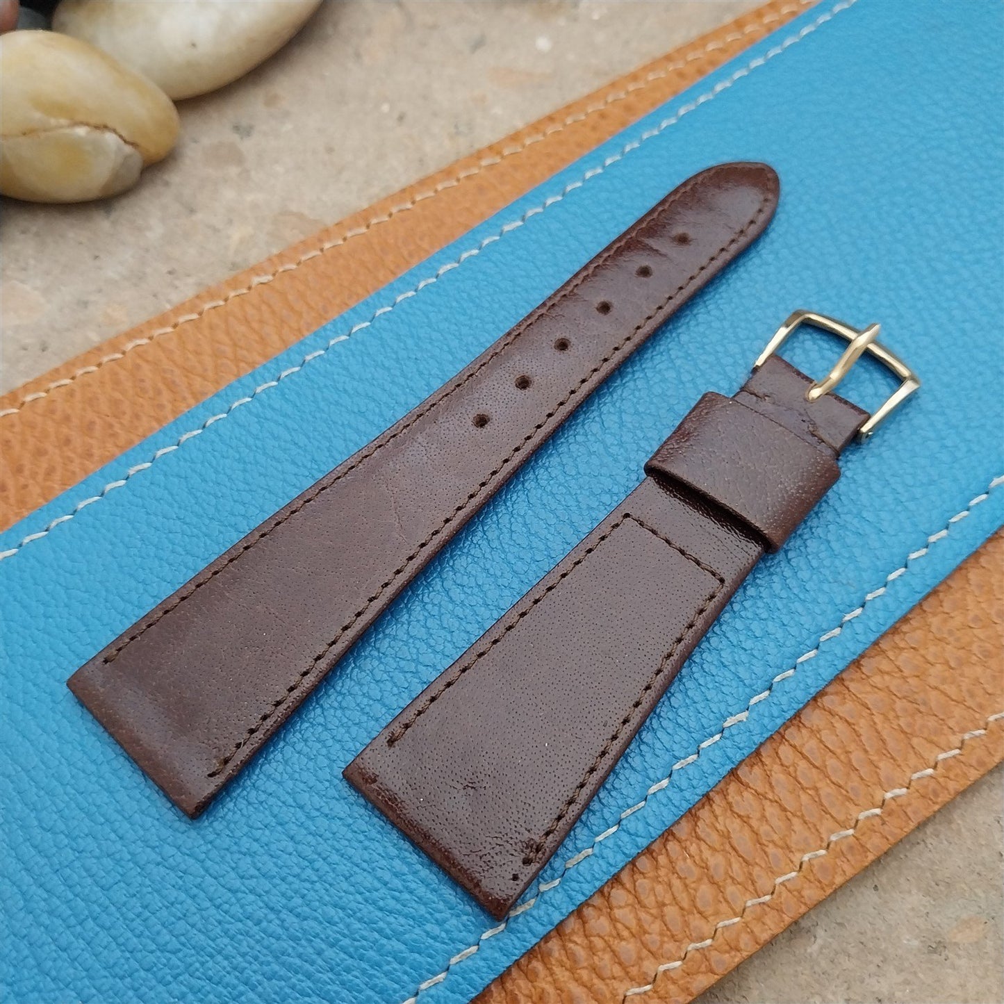 Vintage 22mm Downing Italy Unpadded Buffalo Unused Classic Tapered Watch Strap