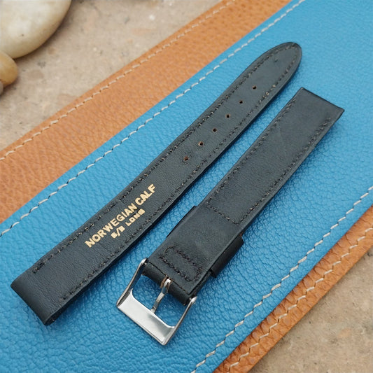 5/8" Downing Long Black Norwegian Calf Leather Unused 1970s Vintage Watch Strap