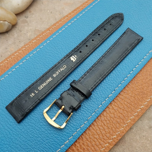 Vintage 16mm Black Buffalo Leather Downing Italy Long Classic 1960s Watch Strap