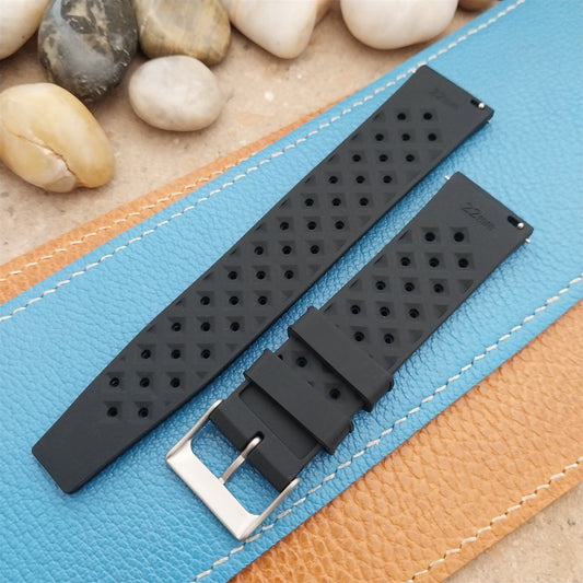 22mm FKM Black Tropical Divers Watch Strap QR Spring Bars & Bead Blasted Buckle