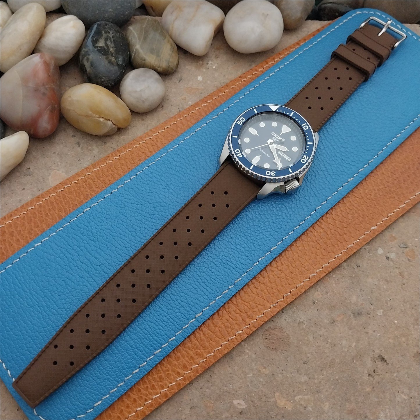 22mm FKM Tropical Tapered Brown Divers Watch Strap & Quick Release Spring Bars