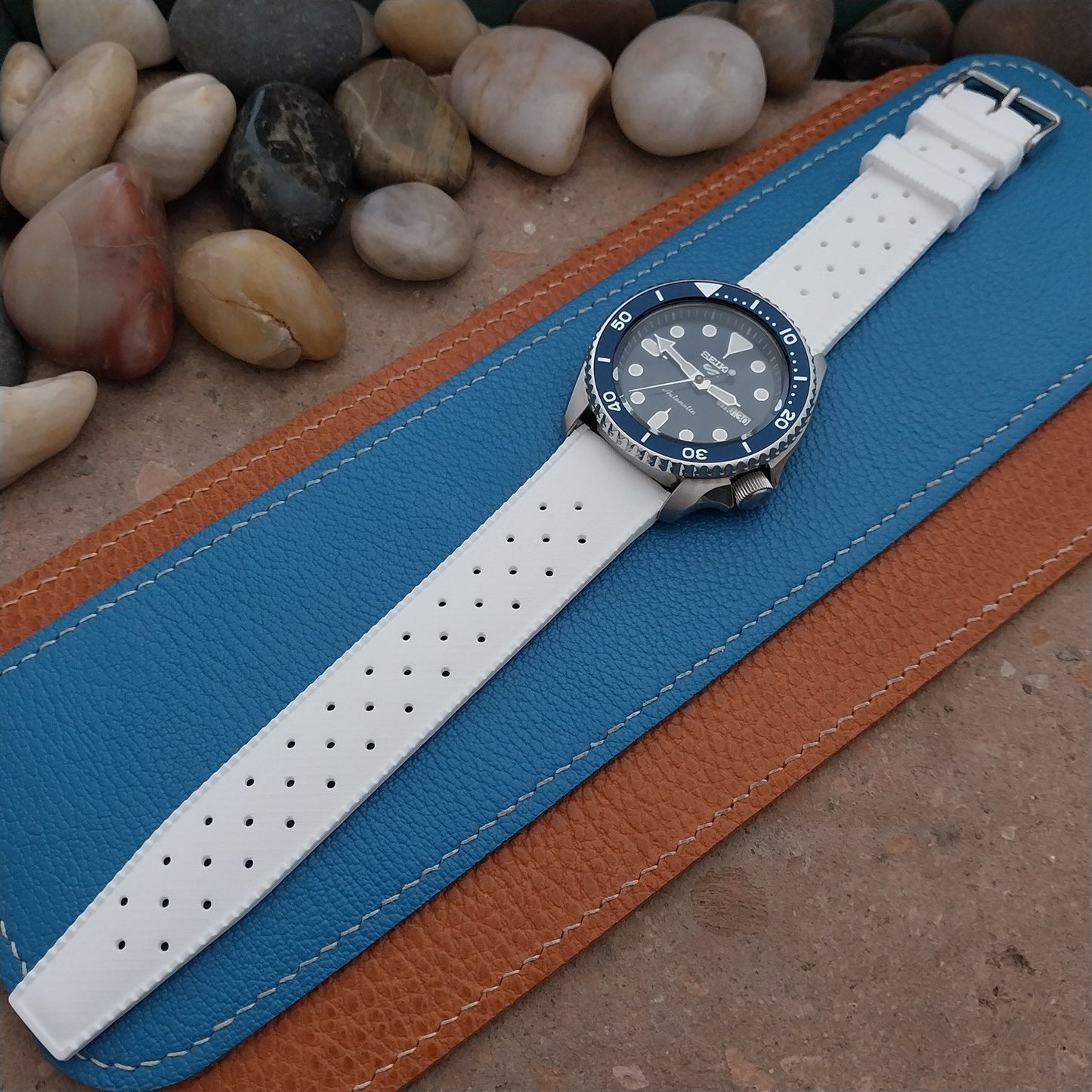 22mm FKM Tropical White Divers Tapered Watch Strap & Quick Release Spring Bars
