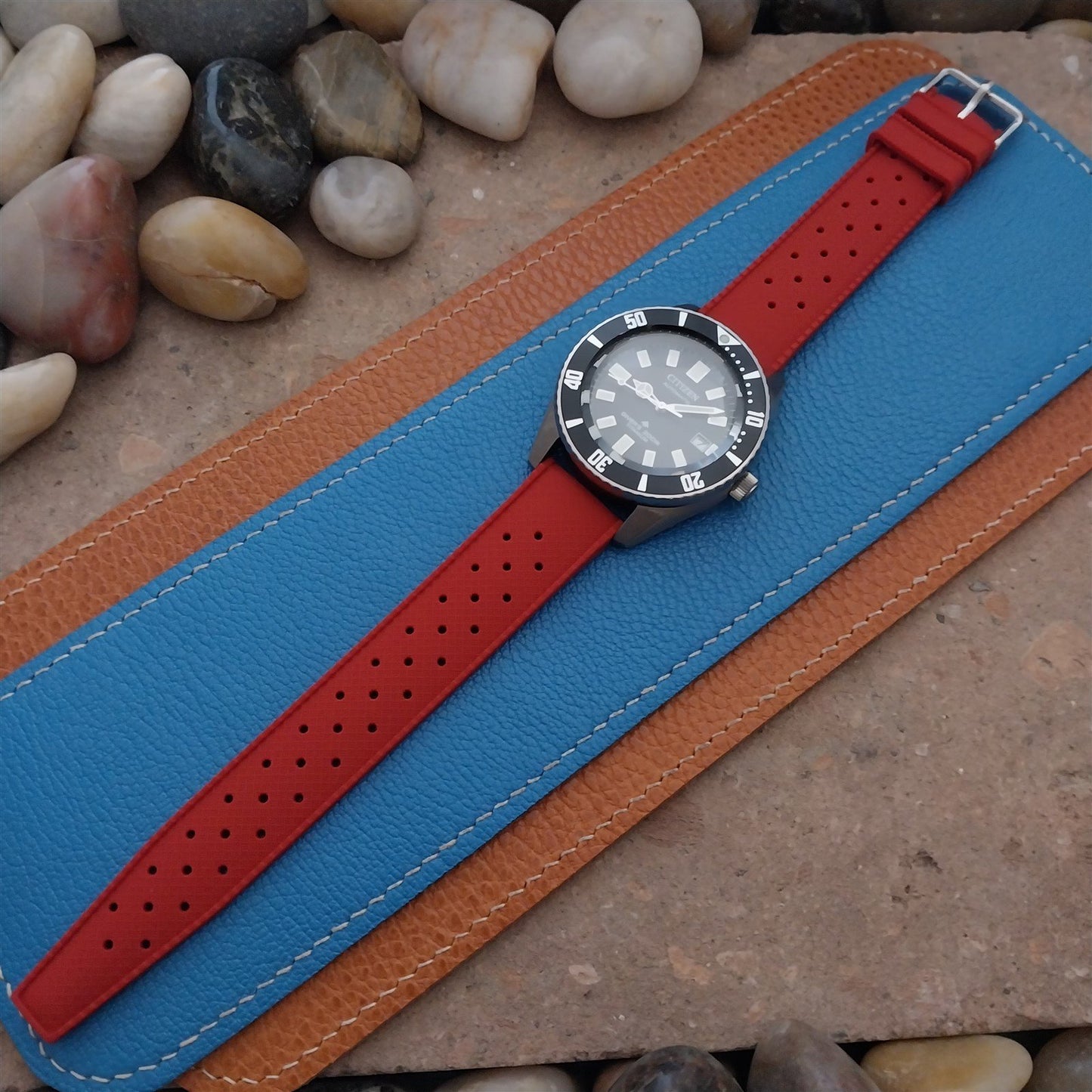 20mm FKM Red Tropical Divers Watch Strap QR Spring Bars & Polished Buckle