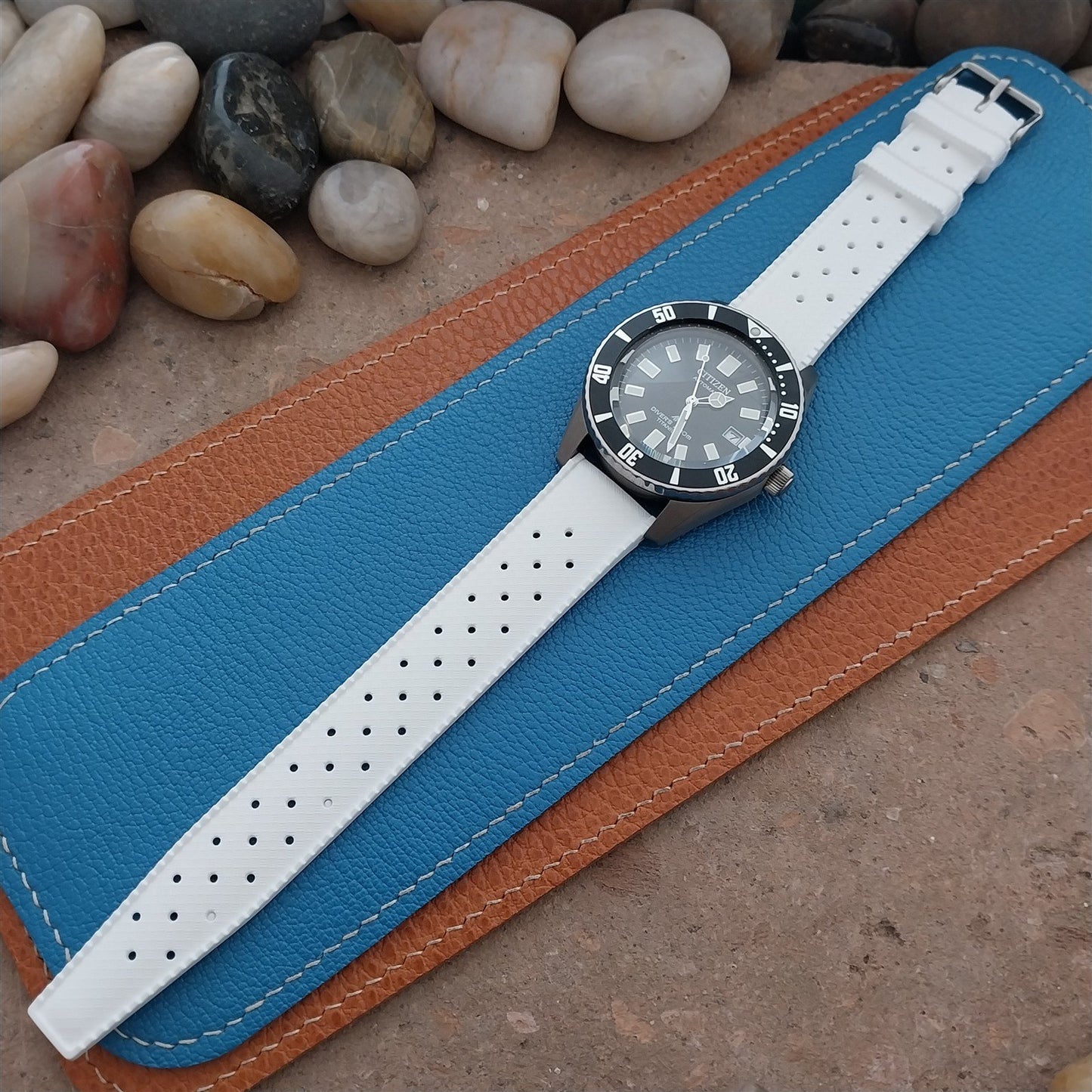 20mm FKM White Tropical Divers Watch Strap QR Spring Bars & Polished Buckle