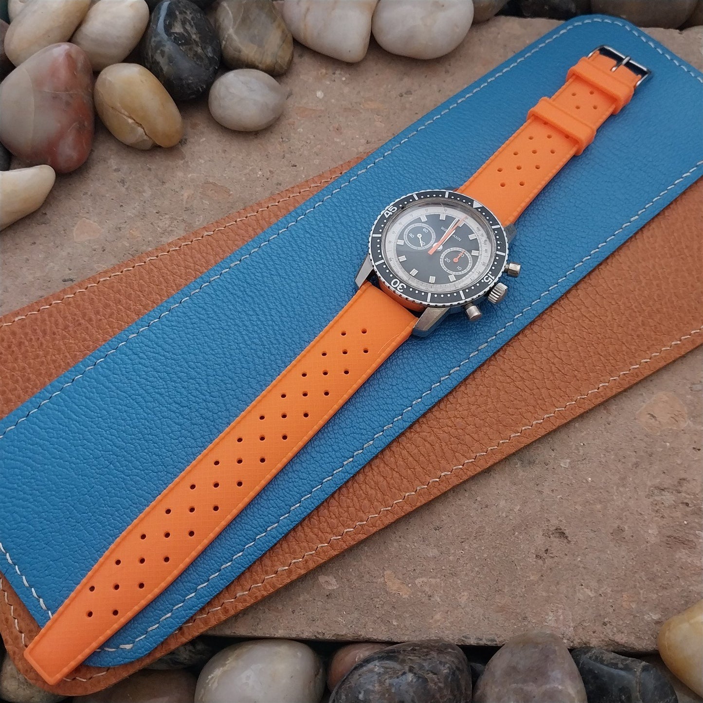 20mm FKM Orange Tropical Divers Watch Strap QR Spring Bars Polished Buckle