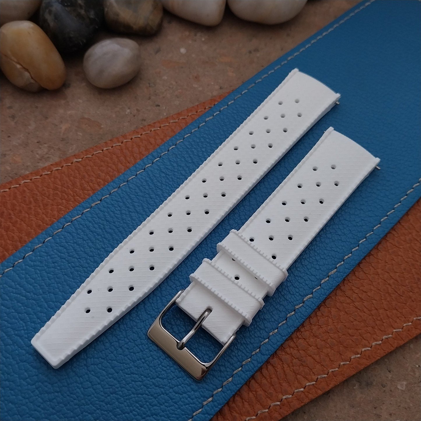 20mm FKM White Tropical Divers Watch Strap QR Spring Bars Polished Buckle