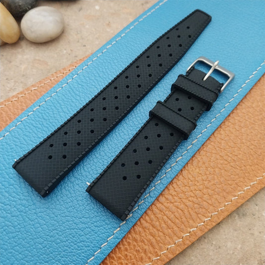 20mm FKM Black Tropical Divers Watch Strap QR Spring Bars Bead Blasted Buckle