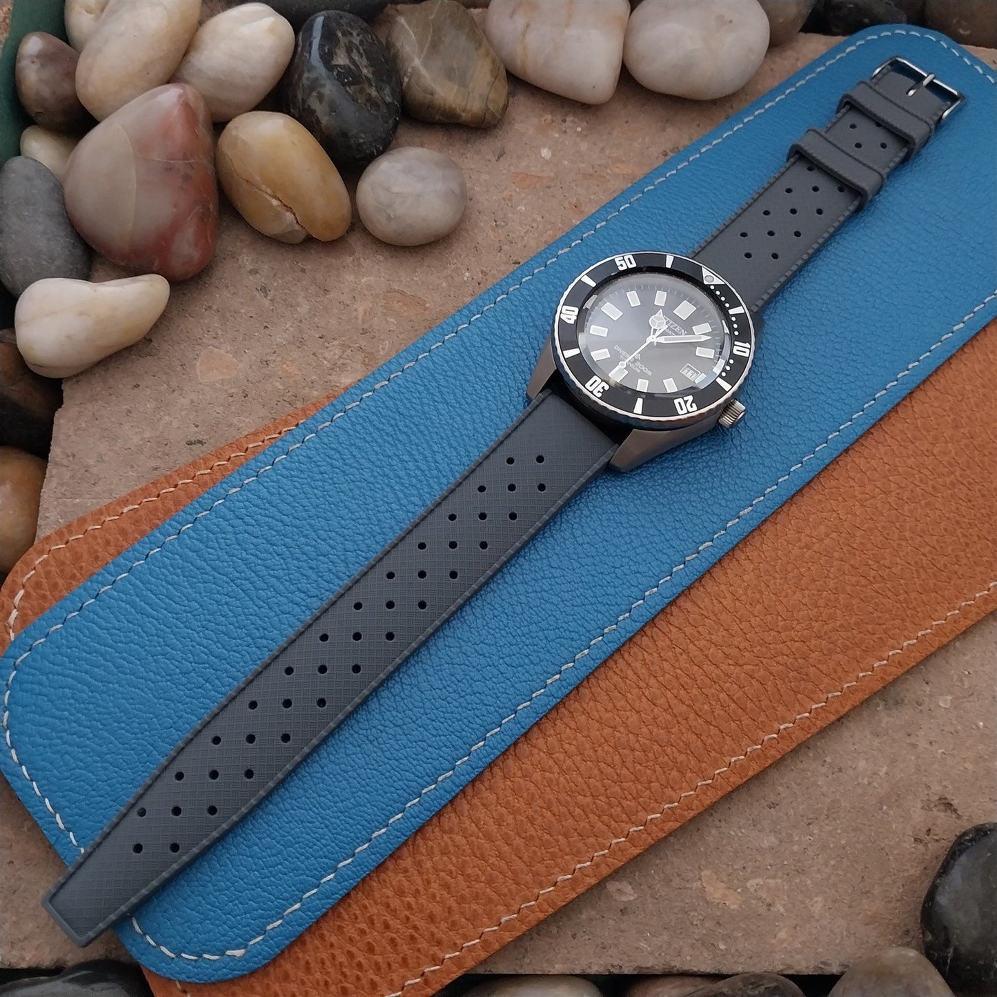 20mm FKM Gray Tropical Divers Watch Strap QR Spring Bars Polished Buckle