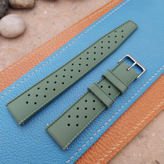 20mm FKM Green Tropical Divers Watch Strap QR Spring Bars Polished Buckle