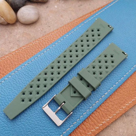 20mm FKM Green Tropical Divers Watch Strap QR Spring Bars Bead Blasted Buckle