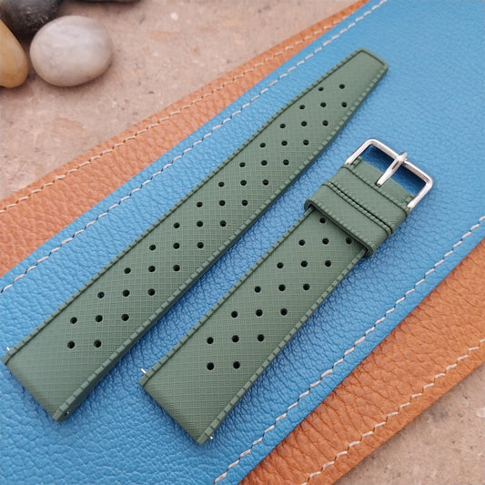 20mm FKM Green Tropical Divers Watch Strap QR Spring Bars Polished Buckle