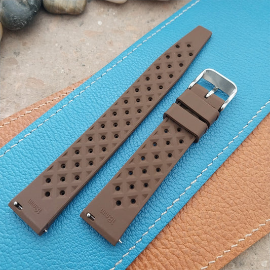 18mm FKM Brown Tropical Divers Watch Strap QR Spring Bars Polished Buckle