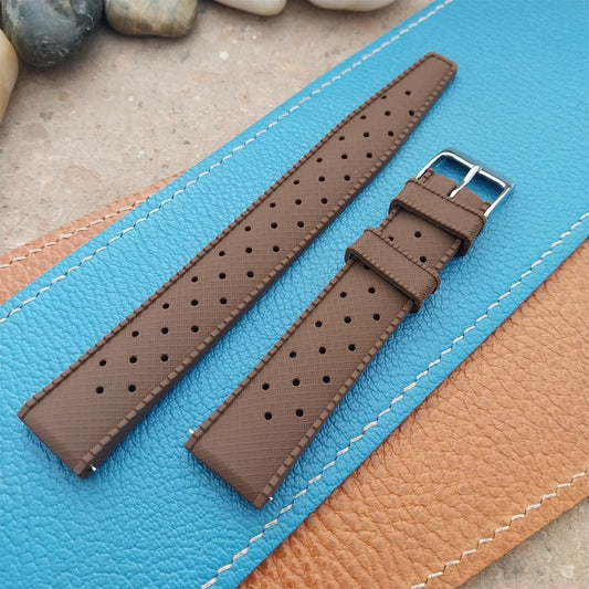 18mm FKM Brown Tropical Divers Watch Strap QR Spring Bars Polished Buckle