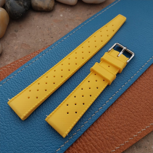 18mm FKM Yellow Tropical Divers Watch Strap QR Spring Bars Polished Buckle