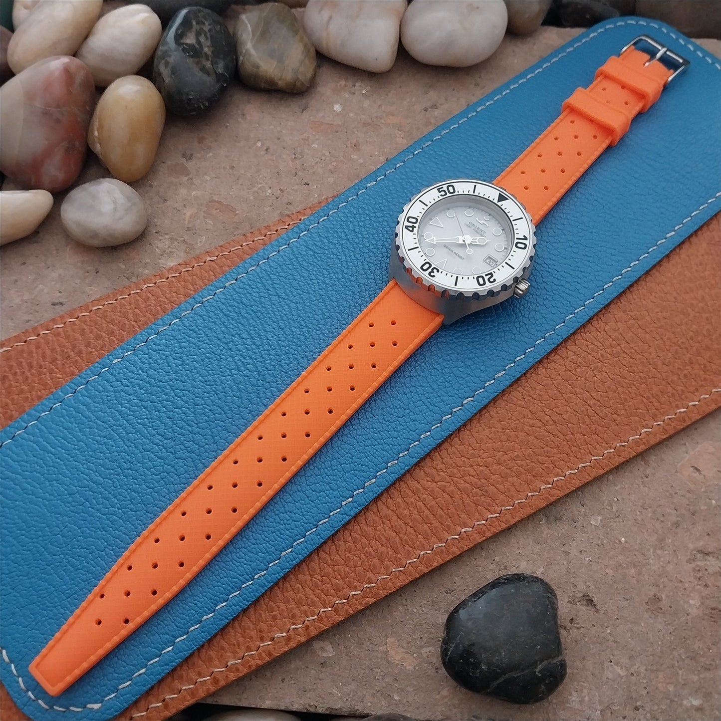 18mm FKM Orange Tropical Divers Watch Strap QR Spring Bars Polished Buckle