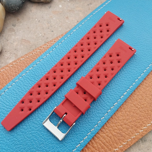 18mm FKM Red Tropical Divers Watch Strap QR Spring Bars Polished Buckle