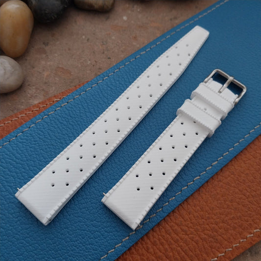 18mm FKM White Tropical Divers Watch Strap QR Spring Bars Polished Buckle