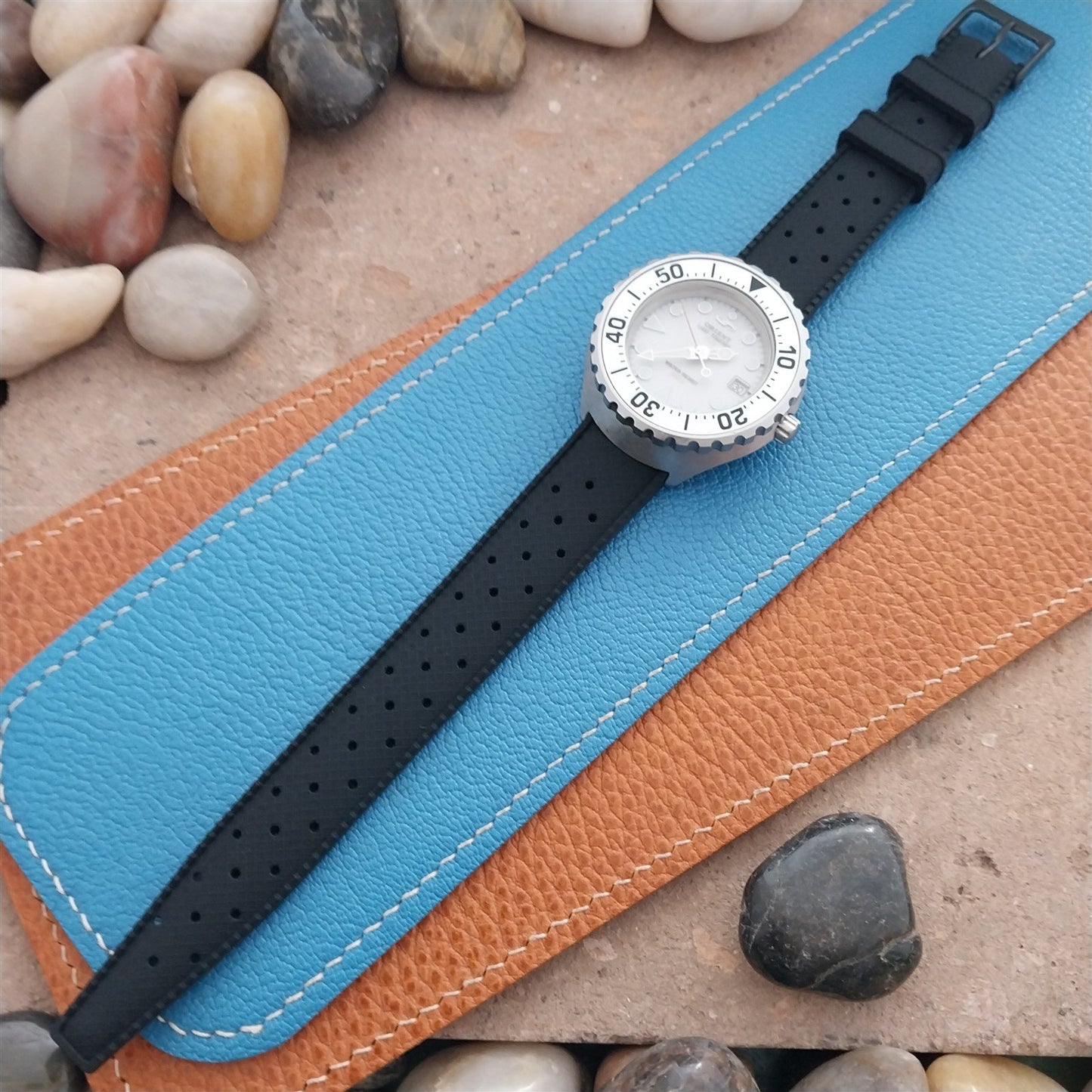 18mm FKM Black Tropical Divers Watch Strap QR Spring Bars Black Stainless Buckle