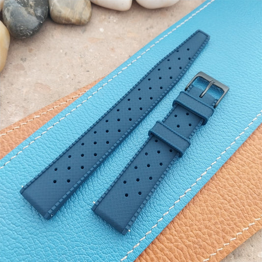 18mm FKM Blue Tropical Divers Watch Strap QR Spring Bars Black Stainless Buckle