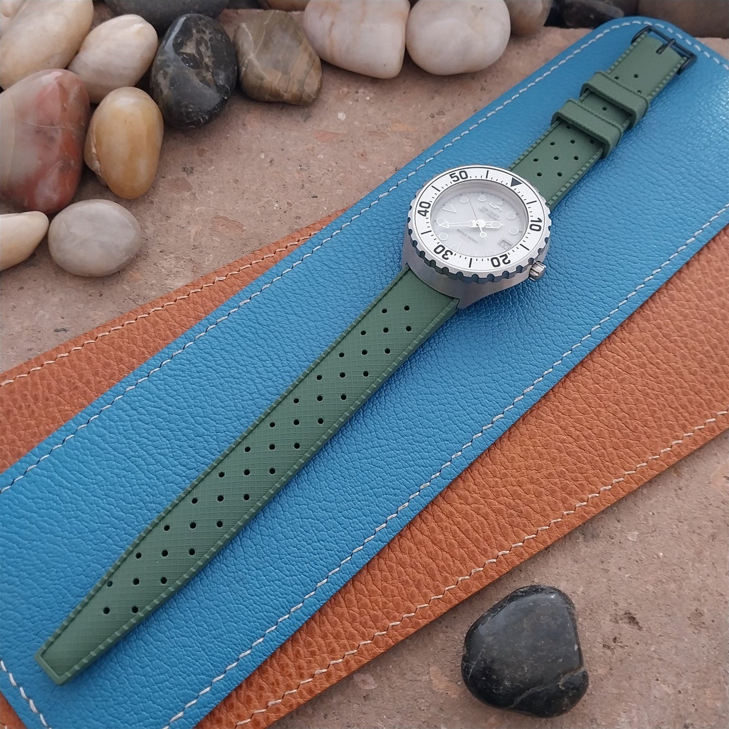 18mm FKM Green Tropical Divers Watch Strap QR Spring Bars Black Stainless Buckle