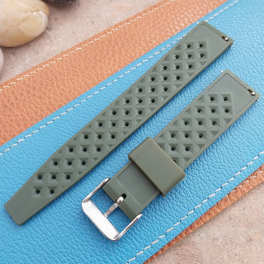 20mm FKM Green Tropical Divers Watch Strap QR Spring Bars Polished Buckle