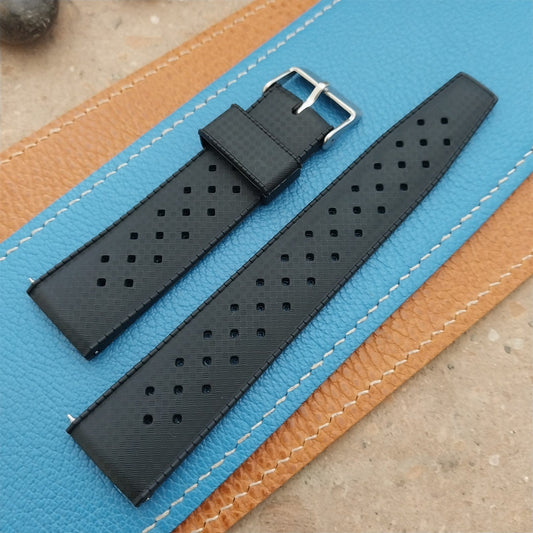 22mm FKM Black Tropical Divers Watch Strap QR Spring Bars Polished Buckle