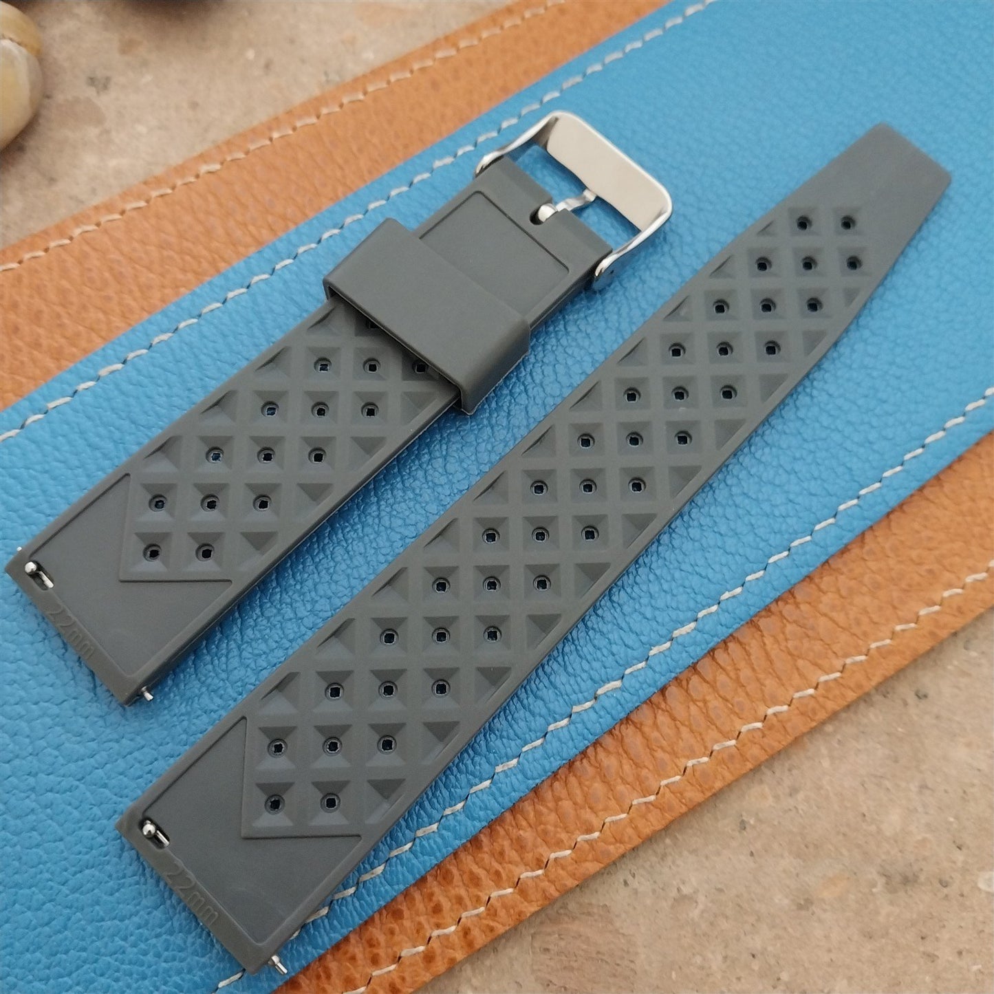 22mm FKM Gray Tropical Divers Watch Strap QR Spring Bars Polished Buckle