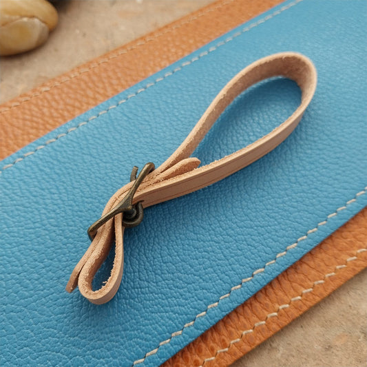 3/8" Natural Veg Tanned Leather Watch Fob Strap & Antique Brass Finish Buckle