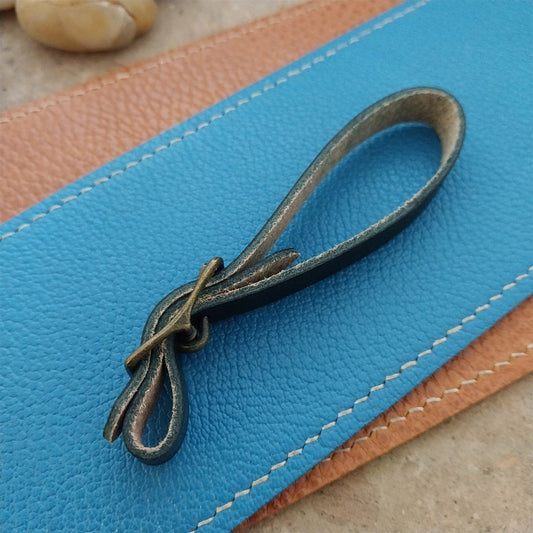 3/8" Black Saddle Leather Watch Fob Strap & Antique Brass Finish Buckle