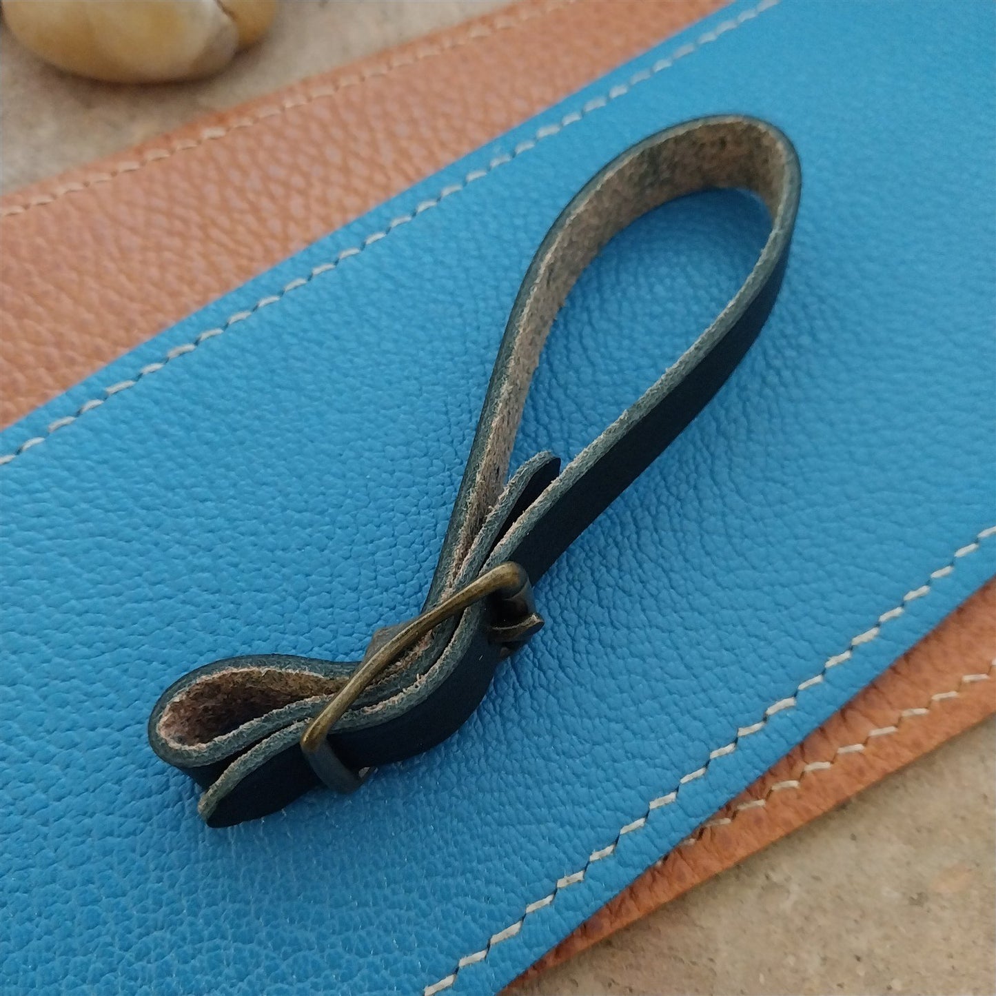 3/8" Black Saddle Leather Watch Fob Strap & Antique Brass Finish Buckle