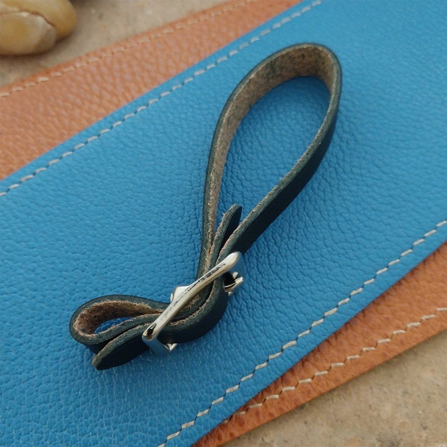 3/8" Black Saddle Leather Watch Fob Strap & Polished Nickel Finish Buckle