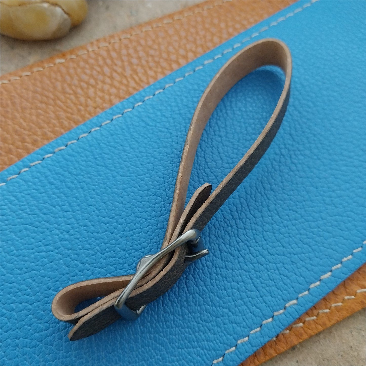 3/8" Gray Pigskin Leather Watch Fob Strap & Antique Nickel Finish Buckle