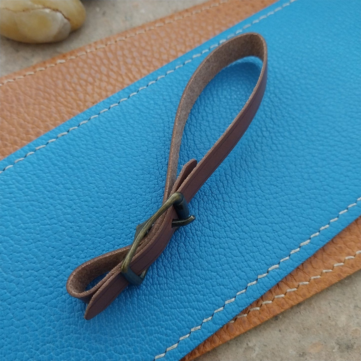 3/8" Brown Saddle Leather Watch Fob Strap & Antique Brass Finish Buckle