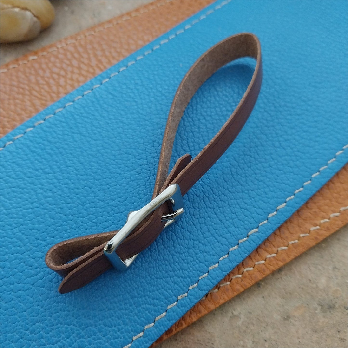 3/8" Brown Saddle Leather Watch Fob Strap & Polished Nickel Finish Buckle