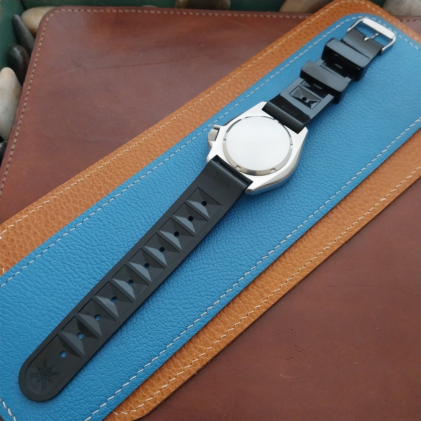 22mm TPU Rubber Black SRPD SXK Chocolate Bar Divers Watch Strap