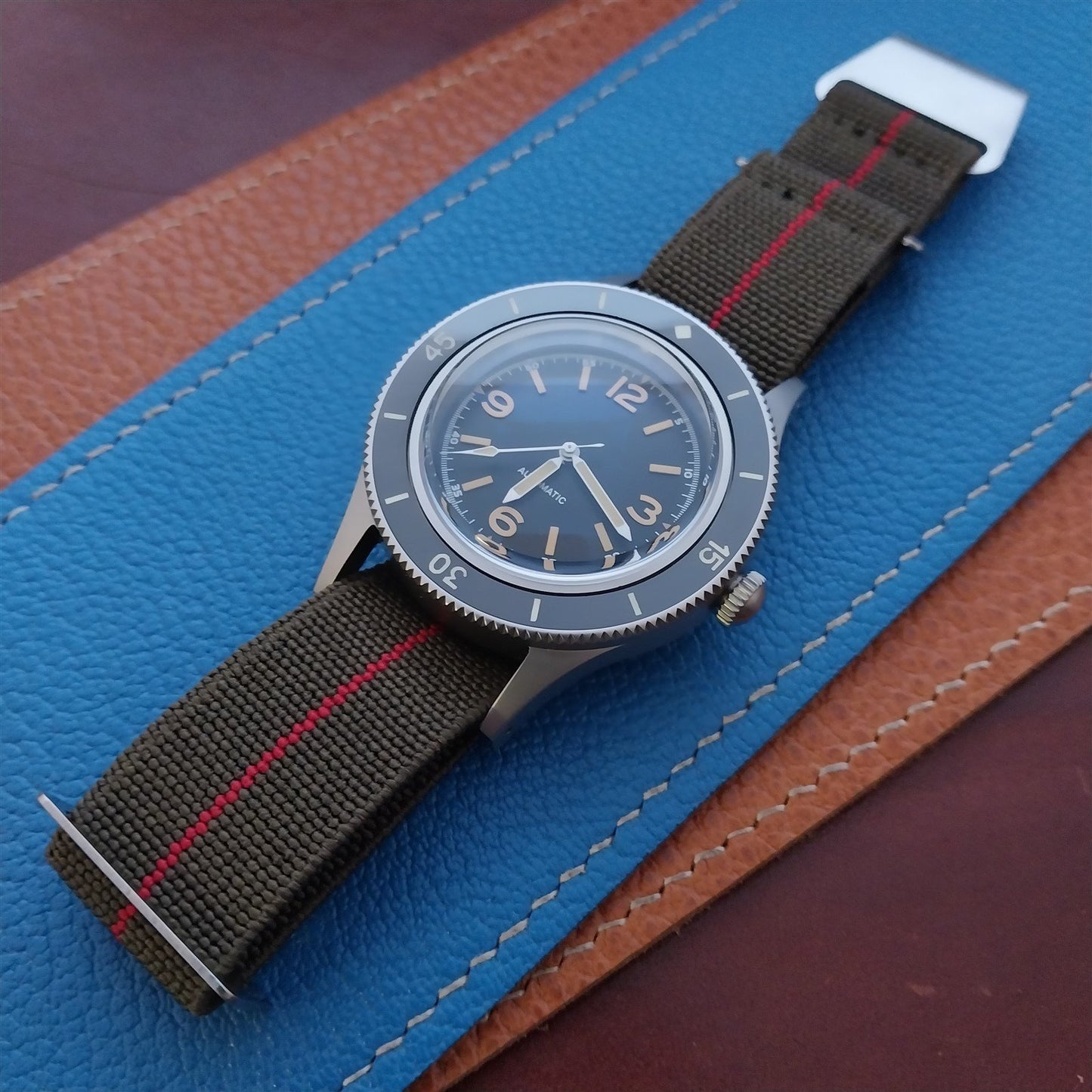 20mm Marine Nationale MN French Parachute Green & Red Elastic Watch Strap