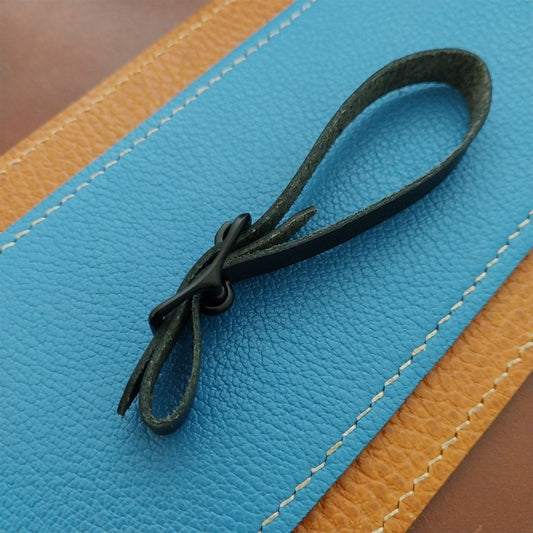 3/8" Black Saddle Leather Pocket Watch Fob Strap & Black Finish Buckle