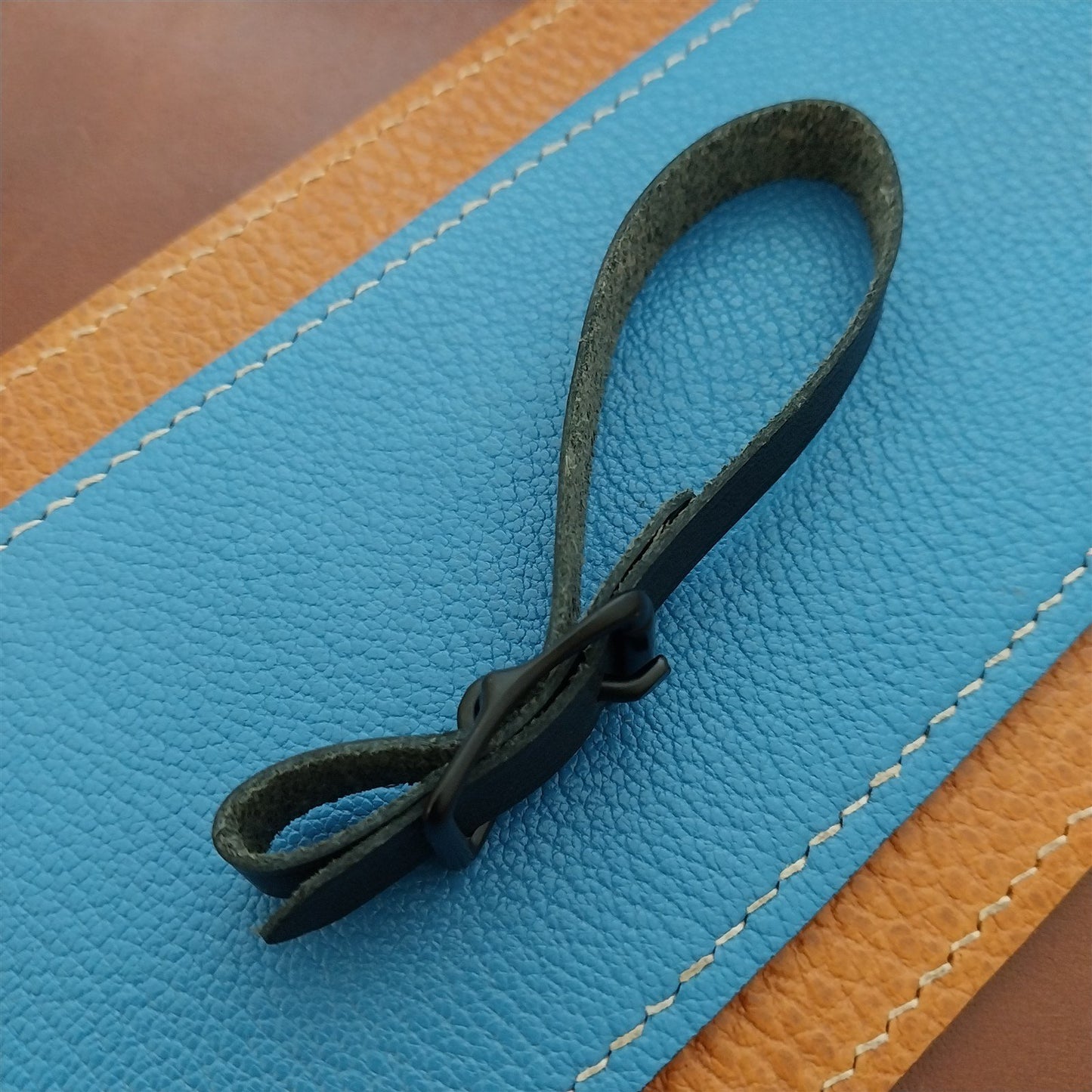 3/8" Black Saddle Leather Pocket Watch Fob Strap & Black Finish Buckle