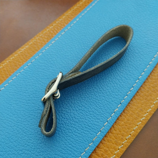 Blue Pueblo Leather Pocket Watch Fob Strap & Polished Nickel Finish Buckle