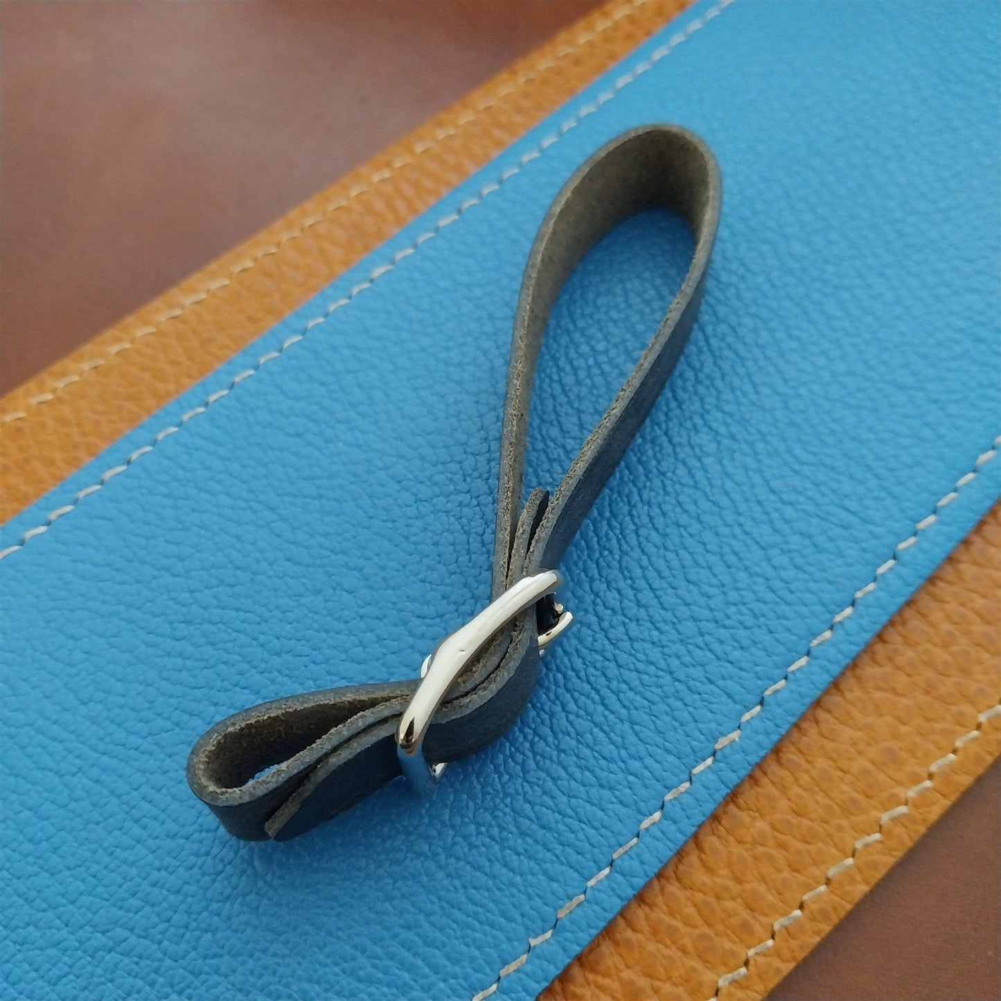 Blue Pueblo Leather Pocket Watch Fob Strap & Polished Nickel Finish Buckle