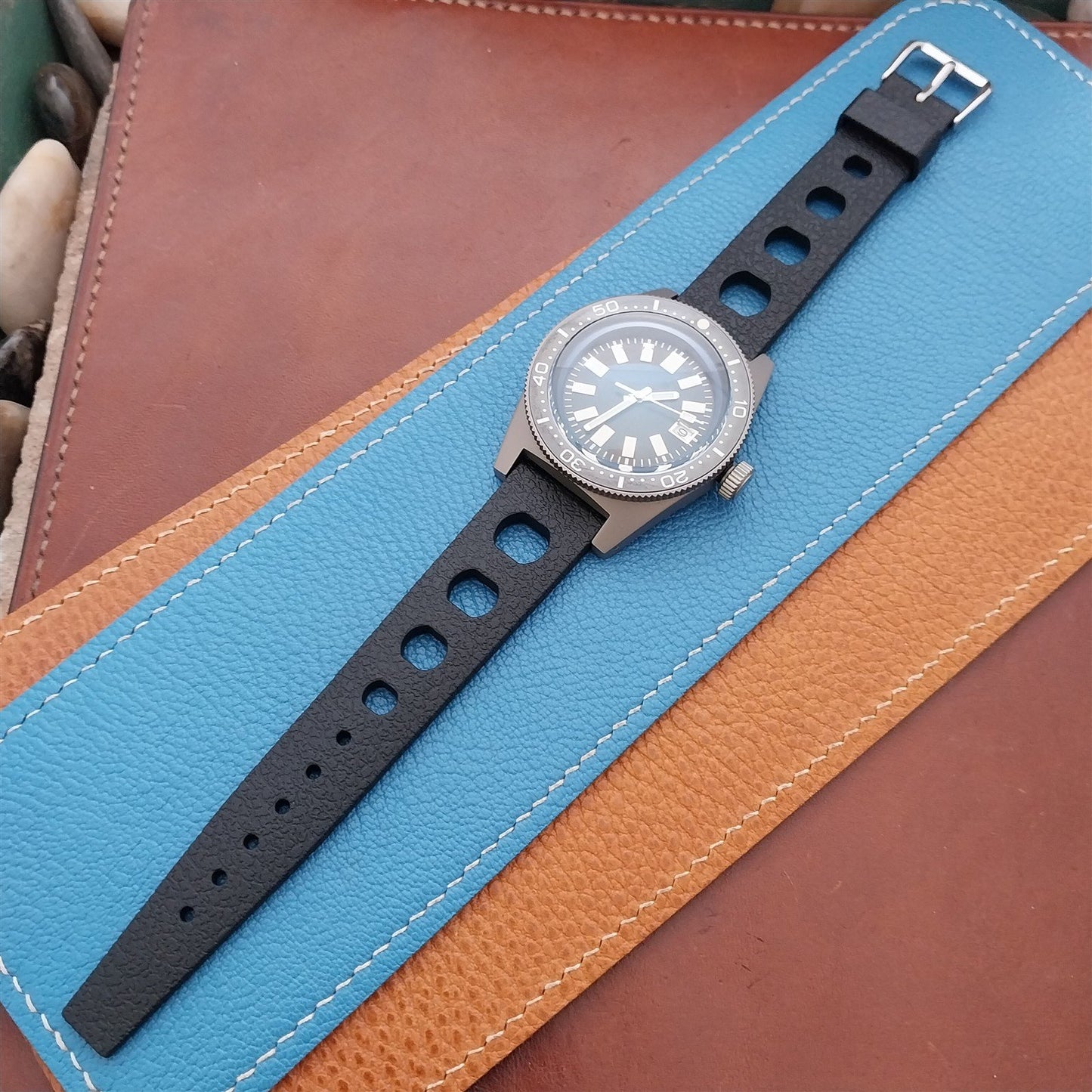 20mm TPU Rubber Black Tropical Sport Diver Rally Watch Strap