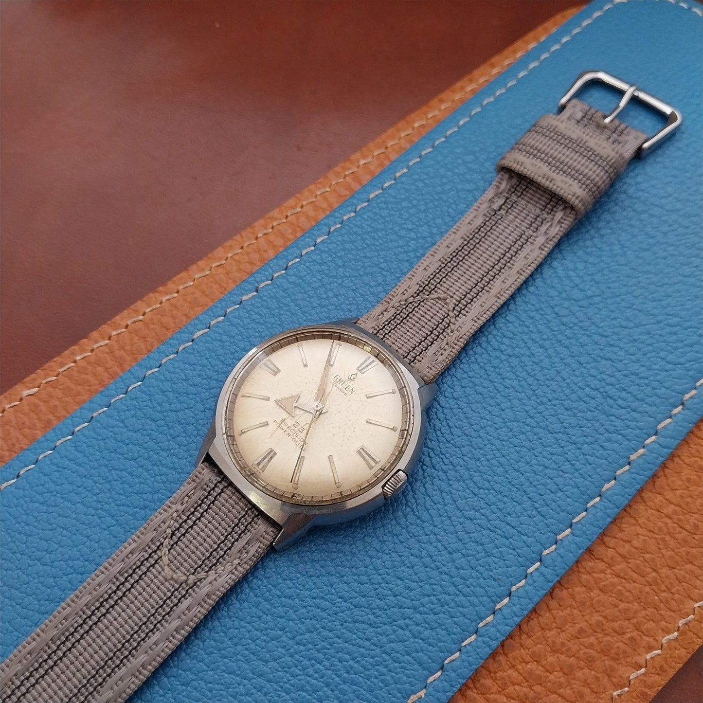 Vintage 1950s 17.2m Striped Gray Nylon Two Piece Unused Field Watch Strap