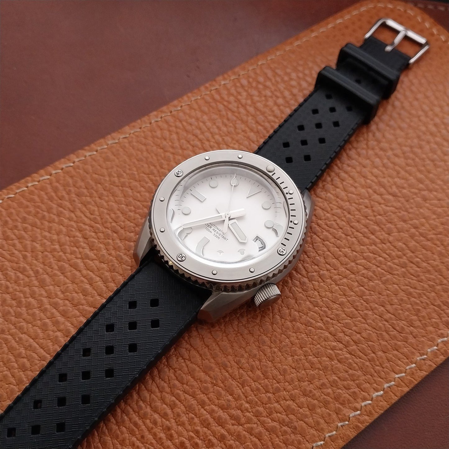 20mm TPU Rubber Black Tropical Vintage Style Diver Watch Strap