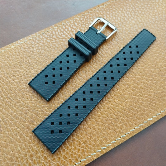 20mm TPU Rubber Black Tropical Vintage Style Diver Watch Strap