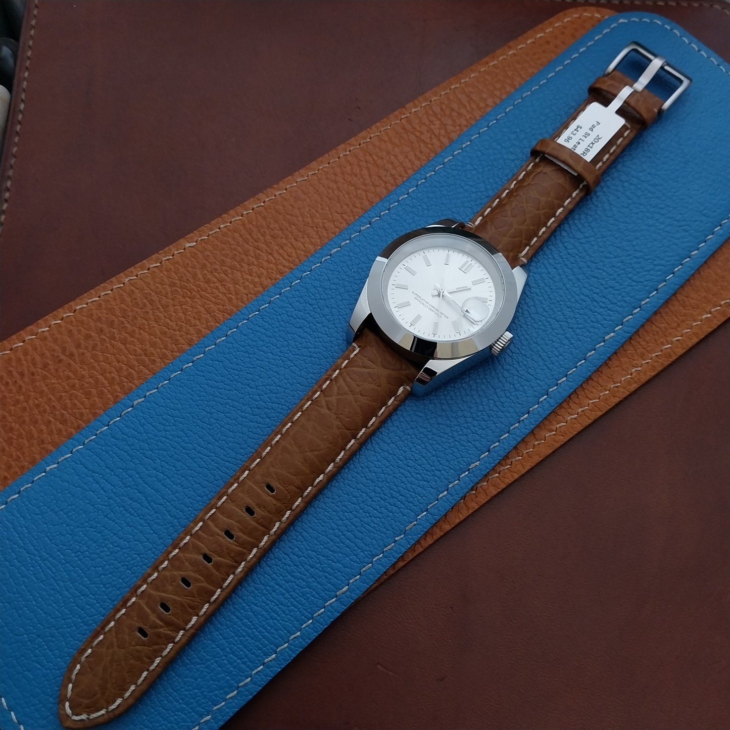 20mm Camel Leather Semi-Padded Tapered 20/18 Watch Strap